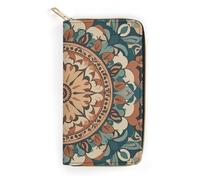RKJVB Womens Wallet Multi-Pocket Long Wallet Wreath Mandala Flower Leather Wallet for Women Ultra Slim Thin Wallet with Zipper Pocket for Shopping Work, style, 19.7x10.5cm