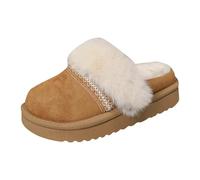 RKK Faux Fur Platform Slippers For Women Boho Fall Winter Suede Comfy Non-Slip Thick Bottom Snow Boots Short Plush Warm Cotton Shoes(Brown,6.5)