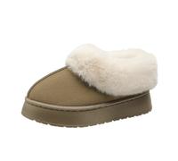 RKK Platform Mini Boots for Women Thicken Plush Warm Faux Fur Lined Ankle Boots Suede Cozy Mule Platform Sneakers Classic Snow Boot Anti-Slip for Outdoor(Khaki,4)
