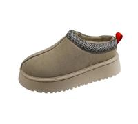 RKK Women's Mini Boots Platform Slippers Fleece Lined Faux Suede Winter Snow Boots, Fuzzy Slippers For Women Plush Slides Indoor Outdoor(Khaki,6)