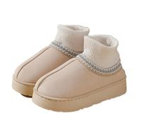 RKK Women's Platform Slippers Mini Boots Plush Ankle Boots Fuzzy Fur Snow Boot For Women Indoor Outdoor Garden Chic Cotton Shoes(Beige,5.5)