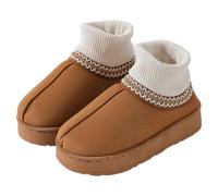 RKK Women's Platform Slippers Mini Boots Plush Ankle Boots Fuzzy Fur Snow Boot For Women Indoor Outdoor Garden Chic Cotton Shoes(Brown,5)