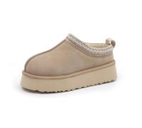 RKK Women's Slippers Platform Mini Boots for Women Suede Winter Snow Boots for Indoor/Outdoor Anti-Slip Slipper Comfy Fleece Lined Sneakers Short Ankle Boot(Beige,3)