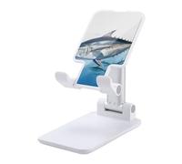 Rkklvbns 360° Rotating Cell Phone Stand, Folding Bluefin Tuna Thunnus Phone Stand for Office Accessories, Adjustable Height and Angle Phones Holder White for Desktop, Chair, Home