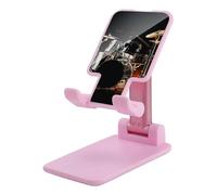 Rkklvbns 360° Rotating Cell Phone Stand, Folding Drummer Phone Stand for Office Accessories, Adjustable Height and Angle Phones Holder Pink for Desktop, Chair, Home