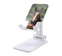 Rkklvbns 360° Rotating Cell Phone Stand, Folding Horses and Flowers Phone Stand for Office Accessories, Adjustable Height and Angle Phones Holder White for Desktop, Chair, Home