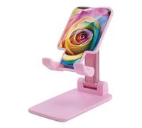 Rkklvbns 360° Rotating Cell Phone Stand, Folding Rainbow Rose Flower Phone Stand for Office Accessories, Adjustable Height and Angle Phones Holder Pink for Desktop, Chair, Home