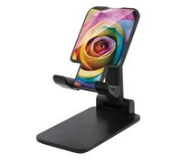 Rkklvbns 360° Rotating Cell Phone Stand, Folding Rainbow Rose Flower Phone Stand for Office Accessories, Adjustable Height and Angle Phones Holder Black for Desktop, Chair, Home