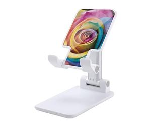 Rkklvbns 360° Rotating Cell Phone Stand, Folding Rainbow Rose Flower Phone Stand for Office Accessories, Adjustable Height and Angle Phones Holder White for Desktop, Chair, Home