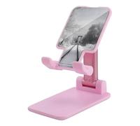 Rkklvbns 360° Rotating Cell Phone Stand, Folding Snowy Train Tracks Phone Stand for Office Accessories, Adjustable Height and Angle Phones Holder Pink for Desktop, Chair, Home