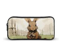 Rkklvbns A Brown Rabbit Large Pencil Case Portable Pencil Bag with Zipper Stationery Organizer Simple Storage Aesthetic Stationery for Office College Adult Use
