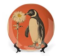 Rkklvbns A Flower And Penguin Decorative Plates 6inch Ceramic Dinner Plates Bone China Decorative Plate with Display Stand Dessert Plates for Home Office Wall Decoration