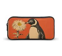 Rkklvbns A Flower And Penguin Large Pencil Case Portable Pencil Bag with Zipper Stationery Organizer Simple Storage Aesthetic Stationery for Office College Adult Use