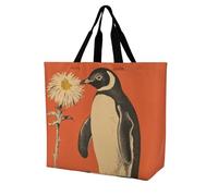 Rkklvbns A Flower And Penguin Women Tote Bag Shoulder Grocerie Bags Portable Storage Handbag Lightweight Durable for Work Travel Casual Bag