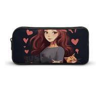 Rkklvbns A Girl Who Loves Cats Large Pencil Case Portable Pencil Bag with Zipper Stationery Organizer Simple Storage Aesthetic Stationery for Office College Adult Use