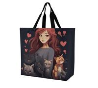 Rkklvbns A Girl Who Loves Cats Women Tote Bag Shoulder Grocerie Bags Portable Storage Handbag Lightweight Durable for Work Travel Casual Bag