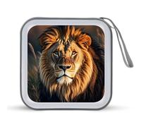 Rkklvbns A Lion DVD Storage Bags with Zipper, CD Portable Case Holder with Handles, Large Storage Stackable Media Binder for Travel, Cabinet, Home, Office, Car