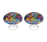 Rkklvbns A Psychedelic Cat Cabinet Handles 2 Pack Modern Dresser Drawer Knobs with 1.1 Inch Center Hole Solid Round Wardrobe Pulls for Kitchen Cabinets Bedroom