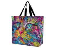 Rkklvbns A Psychedelic Cat Women Tote Bag Shoulder Grocerie Bags Portable Storage Handbag Lightweight Durable for Work Travel Casual Bag