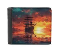 Rkklvbns A Sailing Boat on The Water Leather Wallets RFID Blocking Slim Front Pocket Wallet Leather Money Clip, Stylish Mens Bifold Wallet Credit Card Holder Gift for Men