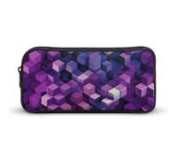 Rkklvbns Abstract Color Cubes Purple Large Pencil Case Portable Pencil Bag with Zipper Stationery Organizer Simple Storage Aesthetic Stationery for Office College Adult Use