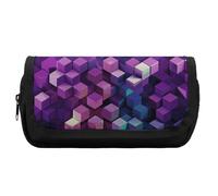 Rkklvbns Abstract Color Cubes Purple Pencil Case Double Large Capacity Pencil Box Durable Pen Bag with Zipper Multi-Slot Pen Pouch Stylish Office Storage Box