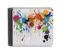 Rkklvbns Abstract Paint Splashes Leather Wallets RFID Blocking Slim Front Pocket Wallet Leather Money Clip, Stylish Mens Bifold Wallet Credit Card Holder Gift for Men