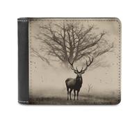 Rkklvbns Abstract Tree Elk Picture Leather Wallets RFID Blocking Slim Front Pocket Wallet Leather Money Clip, Stylish Mens Bifold Wallet Credit Card Holder Gift for Men
