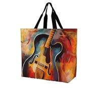 Rkklvbns Abstract Watercolor Guitar Women Tote Bag Shoulder Grocerie Bags Portable Storage Handbag Lightweight Durable for Work Travel Casual Bag