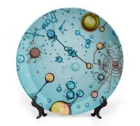 Rkklvbns Abstraction Biology Chemistry Decorative Plates 6inch Ceramic Dinner Plates Bone China Decorative Plate with Display Stand Dessert Plates for Home Office Wall Decoration