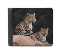 Rkklvbns African Leopard on Rock Leather Wallets RFID Blocking Slim Front Pocket Wallet Leather Money Clip, Stylish Mens Bifold Wallet Credit Card Holder Gift for Men