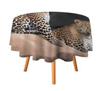 Rkklvbns African Leopard on Rock Tablecloth for Wedding, Washable Table Cloth for Restaurant, Round Polyester Table Cover 60x60in for Party, Waterproof Tablecloth for Banquet, Holiday Decor