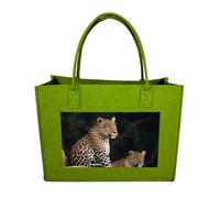 Rkklvbns African Leopard on Rock Tote Bag for Unisex, Felt Shopping Case, Reusable Shoulder Bags with Handles, Handbag, Light Green, One Size