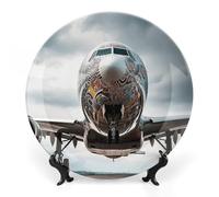 Rkklvbns Airplane Art Decorative Plates 6inch Ceramic Dinner Plates Bone China Decorative Plate with Display Stand Dessert Plates for Home Office Wall Decoration