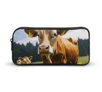 Rkklvbns Animal Brown Cow Large Pencil Case Portable Pencil Bag with Zipper Stationery Organizer Simple Storage Aesthetic Stationery for Office College Adult Use