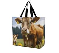 Rkklvbns Animal Brown Cow Women Tote Bag Shoulder Grocerie Bags Portable Storage Handbag Lightweight Durable for Work Travel Casual Bag