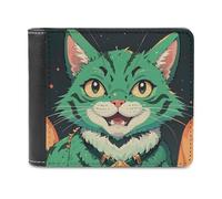 Rkklvbns Anime Green Cat Leather Wallets RFID Blocking Slim Front Pocket Wallet Leather Money Clip, Stylish Mens Bifold Wallet Credit Card Holder Gift for Men