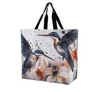 Rkklvbns Art with Lily Flowers Birds Watercolor Women Tote Bag Shoulder Grocerie Bags Portable Storage Handbag Lightweight Durable for Work Travel Casual Bag