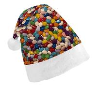 Rkklvbns Assorted Jelly Beans Christmas Hat Personalization Party Headwear Funny Santa Claus Hat Comfort Classic Adults Christmas Hats For Festive Holiday Party Supplies