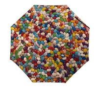 Rkklvbns Assorted Jelly Beans Umbrella, Large Size Windproof Travel Umbrella, Auto Open Close, Portable Folding Parasol Durable Premium Grip for Men And Women