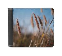 Rkklvbns Autumn Grass Leather Wallets RFID Blocking Slim Front Pocket Wallet Leather Money Clip, Stylish Mens Bifold Wallet Credit Card Holder Gift for Men