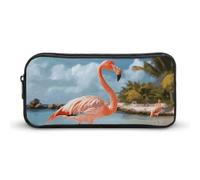 Rkklvbns Beach Flamingo Large Pencil Case Portable Pencil Bag with Zipper Stationery Organizer Simple Storage Aesthetic Stationery for Office College Adult Use