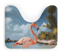 Rkklvbns Beach Flamingo Toilet Rugs U Shaped Non Slip Around Bath Mat Soft Absorbent 20"x16" Thin Bathroom Rugs for Sink, Tub, Shower and Toilet