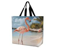 Rkklvbns Beach Flamingo Women Tote Bag Shoulder Grocerie Bags Portable Storage Handbag Lightweight Durable for Work Travel Casual Bag