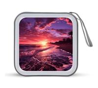 Rkklvbns Beach Sunset DVD Storage Bags with Zipper, CD Portable Case Holder with Handles, Large Storage Stackable Media Binder for Travel, Cabinet, Home, Office, Car
