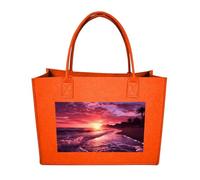 Rkklvbns Beach Sunset Tote Bag for Unisex, Felt Shopping Case, Reusable Shoulder Bags with Handles, Handbag, Fruit Orange, One Size