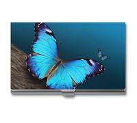 Rkklvbns Beautiful Blue Butterfly Pocket Business Card Holder Portable Business Name Card Holder Aluminum Alloy Flip Cover Slim Name Cards Case for Business Meeting Use