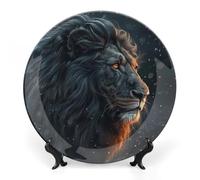 Rkklvbns Beautiful Lion Pictures Decorative Plates 8inch Ceramic Dinner Plates Bone China Decorative Plate with Display Stand Dessert Plates for Home Office Wall Decoration