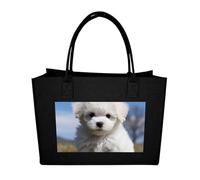 Rkklvbns Bichon Frise Dog Tote Bag for Unisex, Felt Shopping Case, Reusable Shoulder Bags with Handles, Handbag, Black, One Size