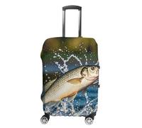 Rkklvbns Big Mouth Bass Bites Bait Luggage Cover for Travel, Washable Suitcase Protector for Home, Anti Scratch Luggage Covers with Zippers on Both Sides, Stretchable Outdoor Accessories, white, Small